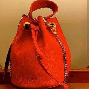 Leather Bucket Bag Coral Orange Made in Italy